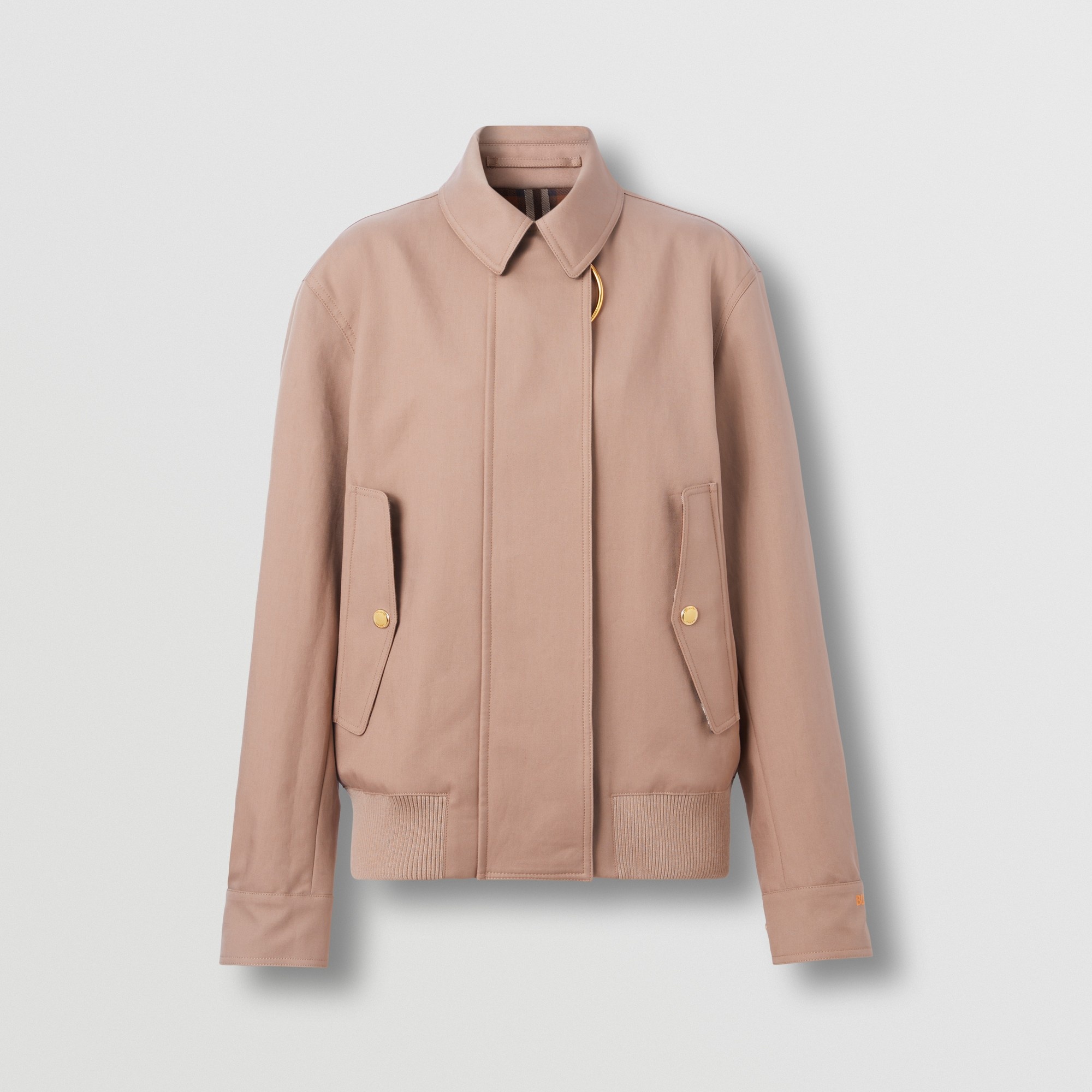 Zip Pull Detail Cotton Gabardine Harrington Jacket - 1