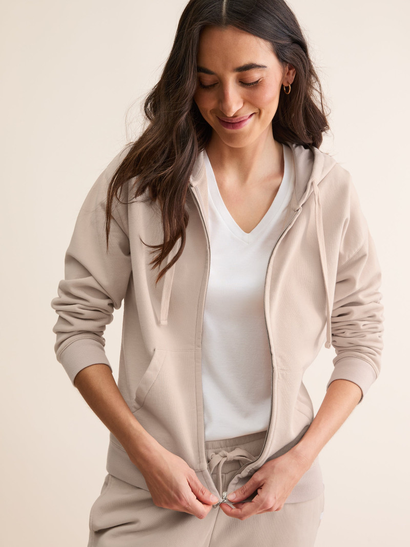 Women's Zip Up Hoodie Quinn Cotton Modal Beige Pink 7