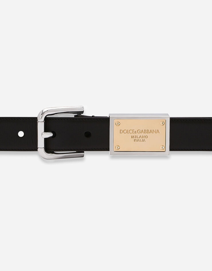 Calfskin belt with branded tag - 4