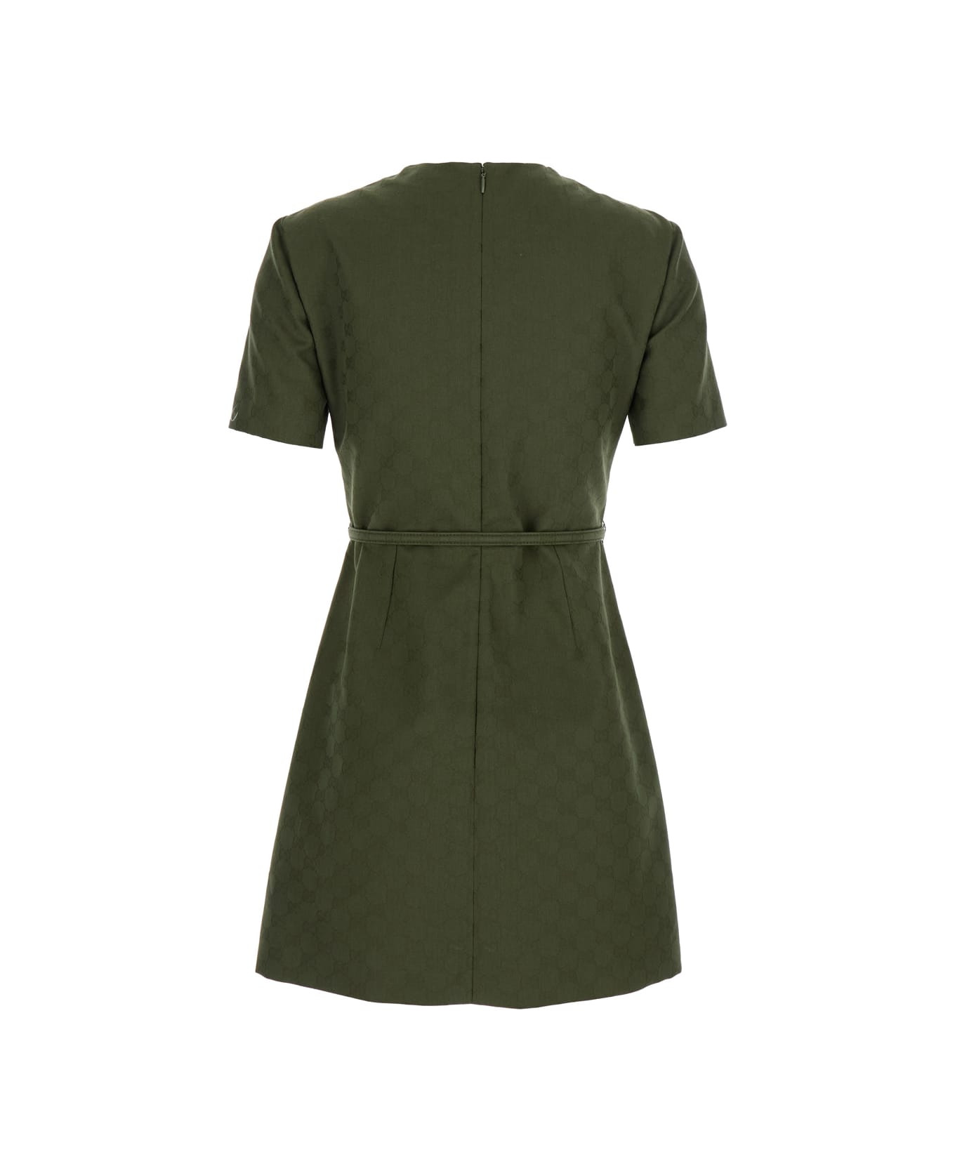 Green Mini Dress With Gg Buckle Belt In Fabric Woman - 2