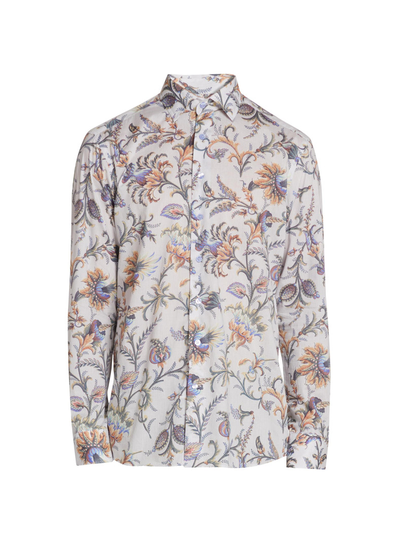 Men's Foliage-Print Cotton Button-Front Shirt - Printed Azure Base 1
