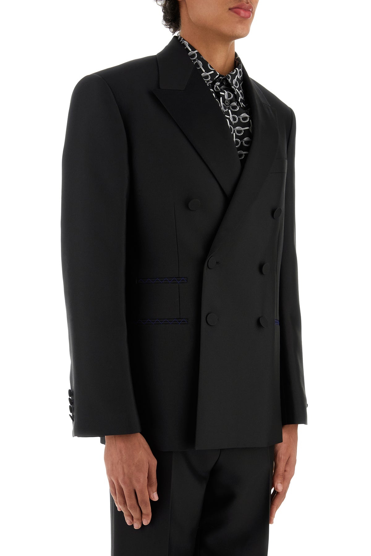 Black wool blend blazer - 3
