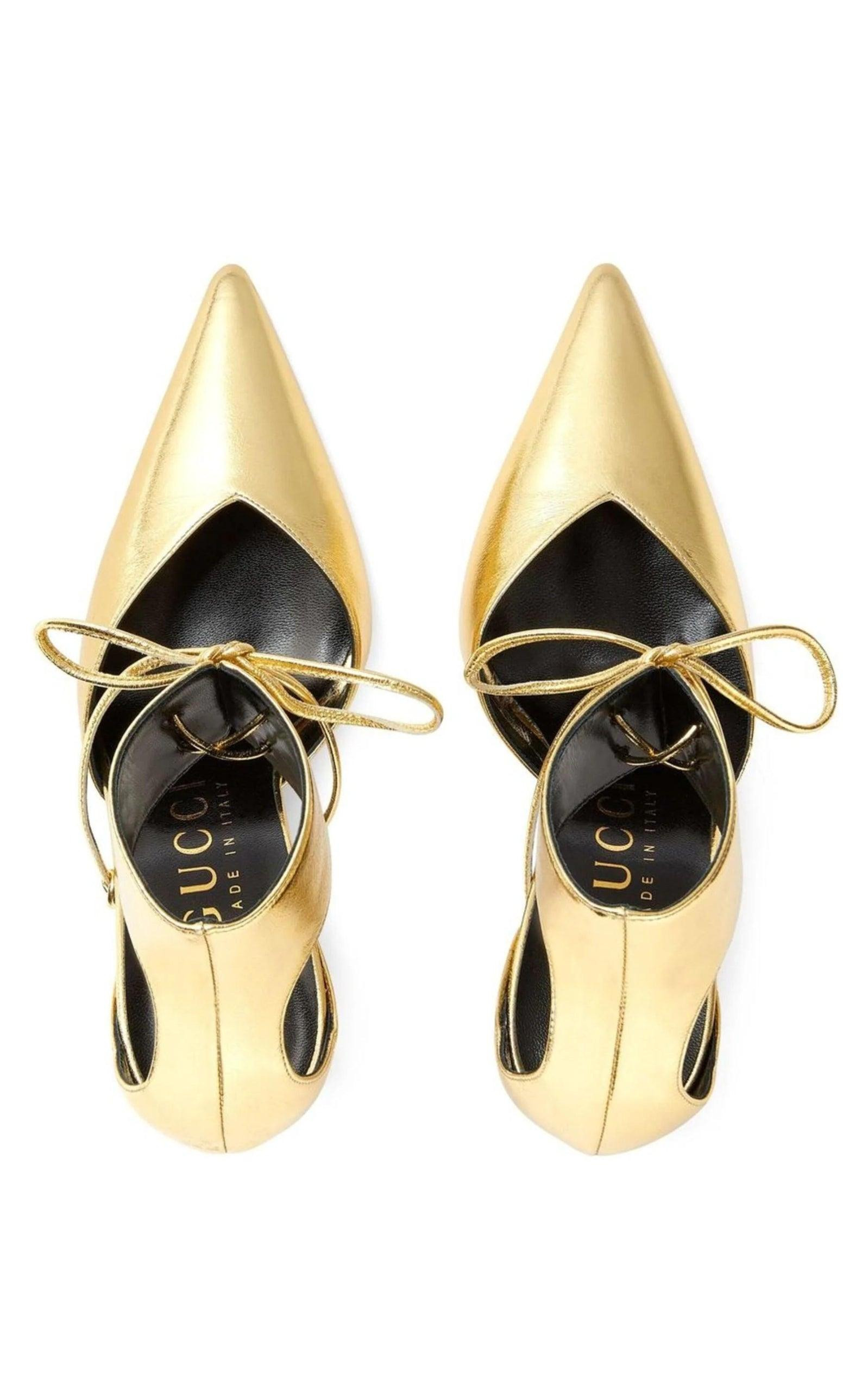 Priscilla Glossed-Leather Pumps in Gold - 5