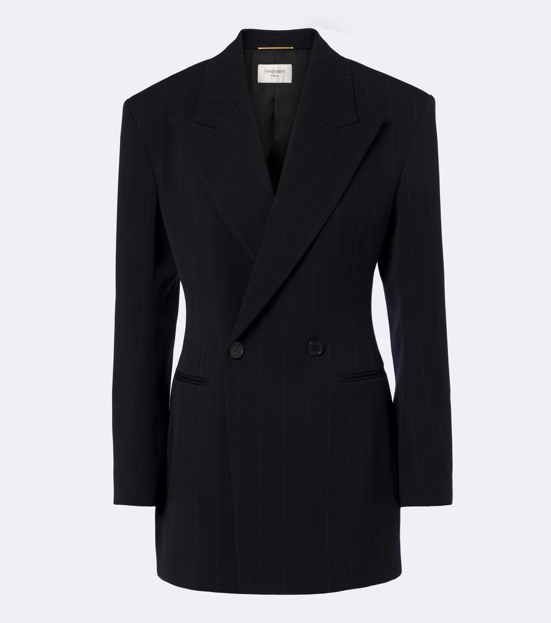 Chalk stripe double-breasted wool blazer - 1