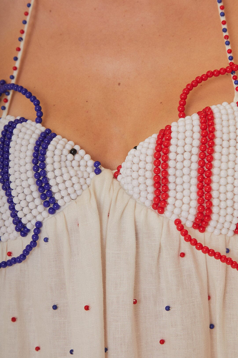 White Beaded Fishes Sleeveless Maxi Dress 6