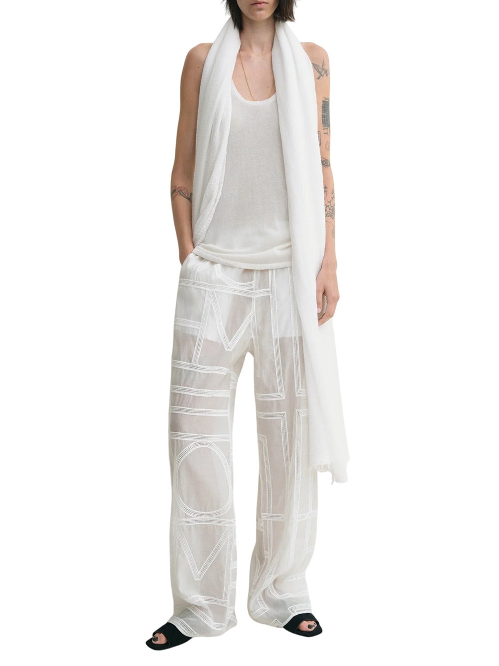 Monogram Crochet Pants In White - 2