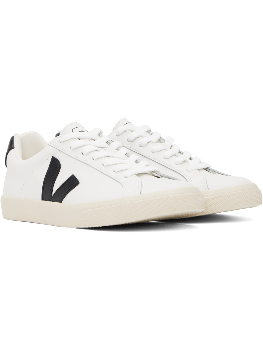 White & Black Esplar Leather Sneakers - 4
