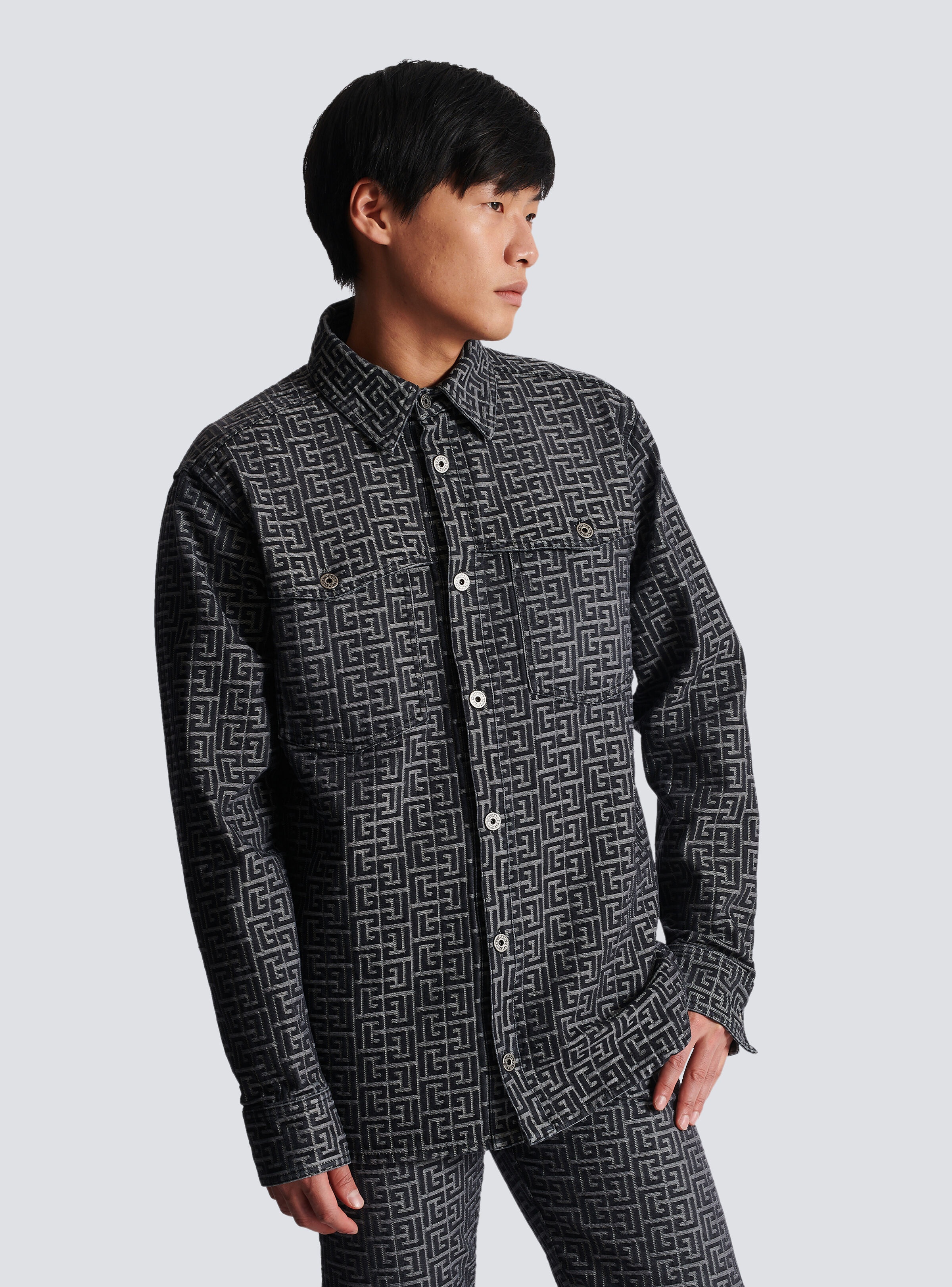 Monogrammed jacquard denim shirt - 7