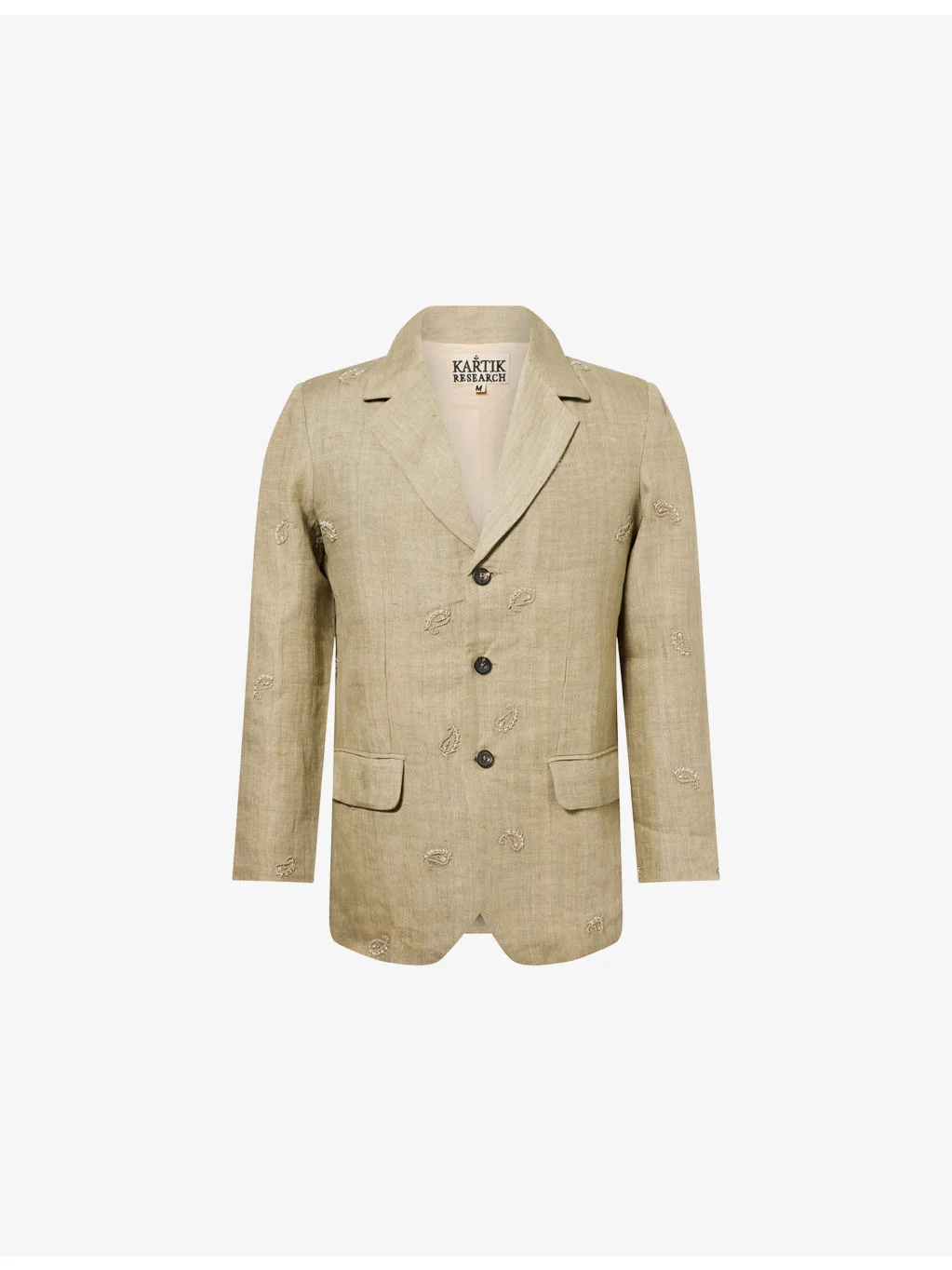 Bead-Embellished Single-Breasted Linen Jacket - 1