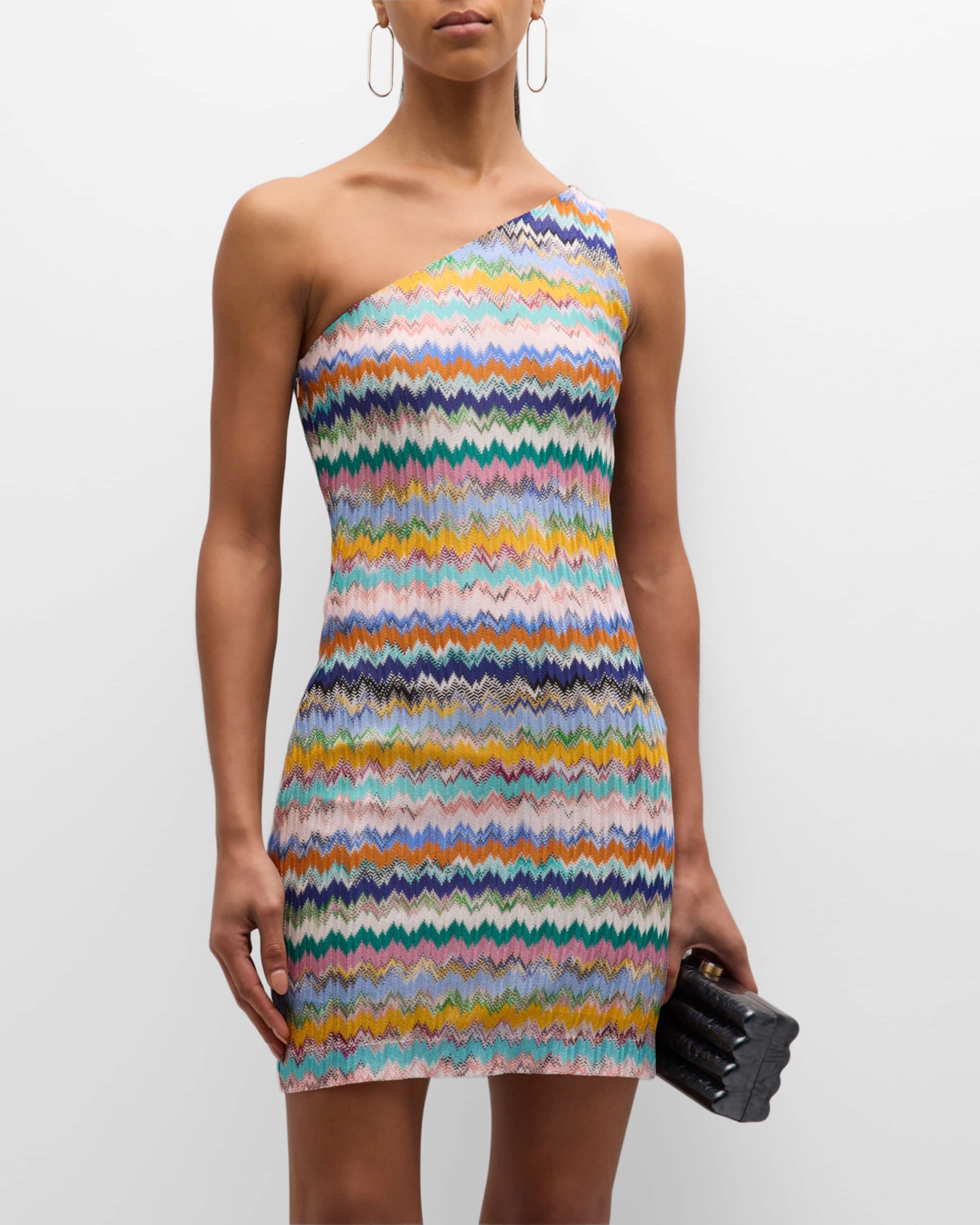 Chevron Striped One-Shoulder Mini Dress - 5