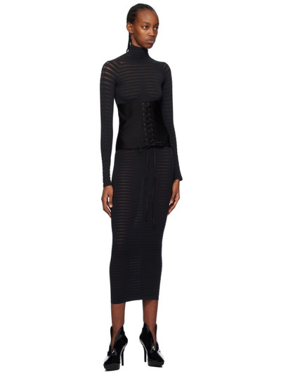 Alaïa Black Striped Midi Skirt outlook
