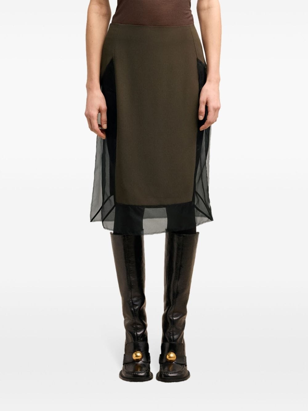 tulle-panel straight skirt - 5