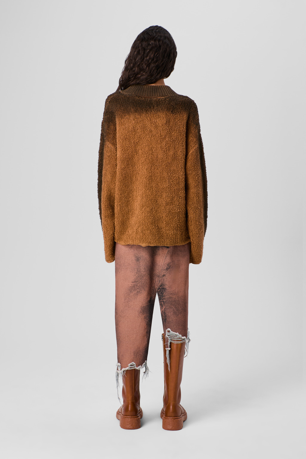 Brown-black asymmetric denim skirt - 5