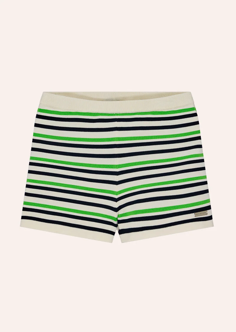 RETREAT KNIT MINI SHORT IN KIWI GREEN STRIPE - 1