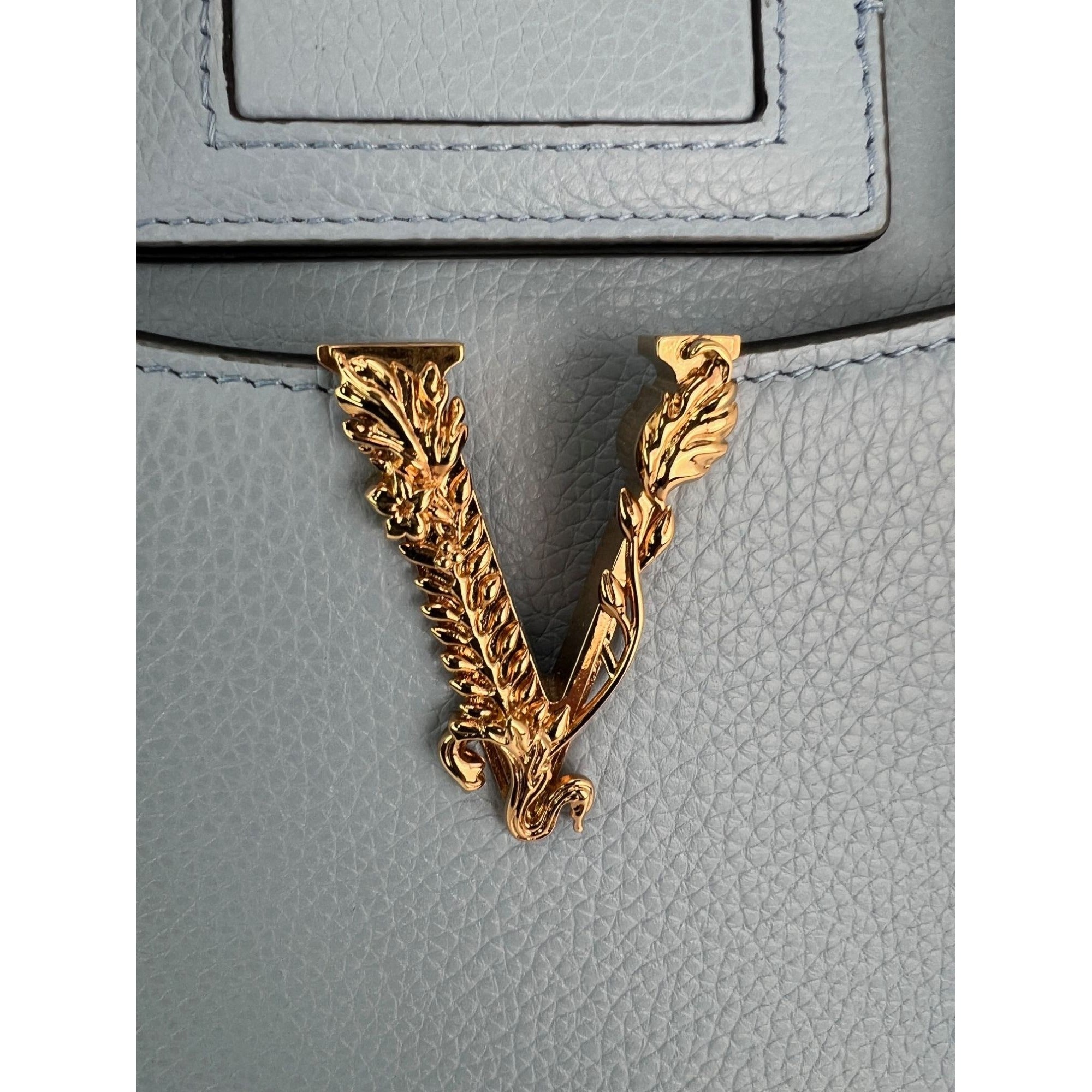 Versace nVirtus Top Handle Grained Calfskin Light Blue Tote - 12