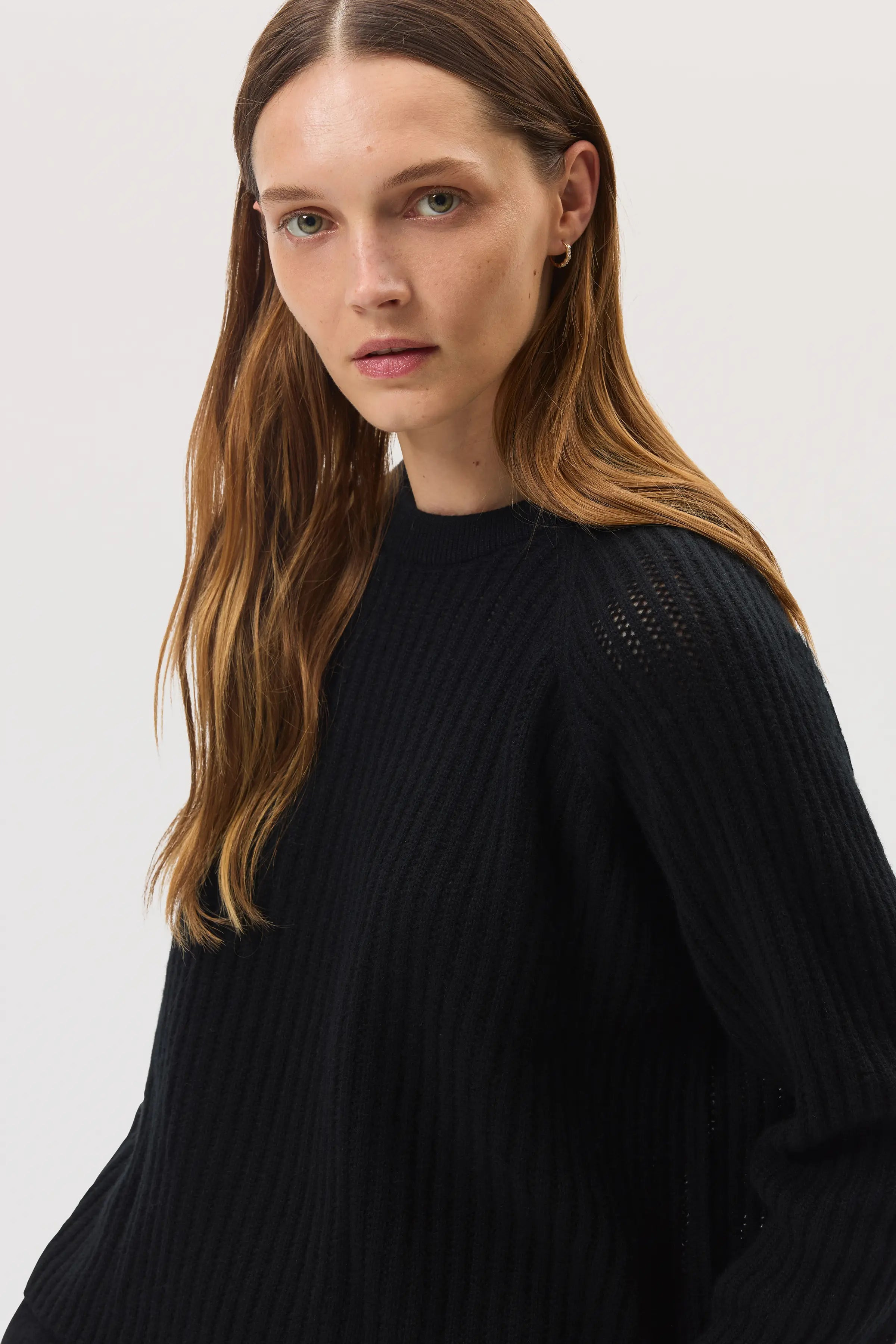 Mesh Rib Cashmere Black Jumper - 3
