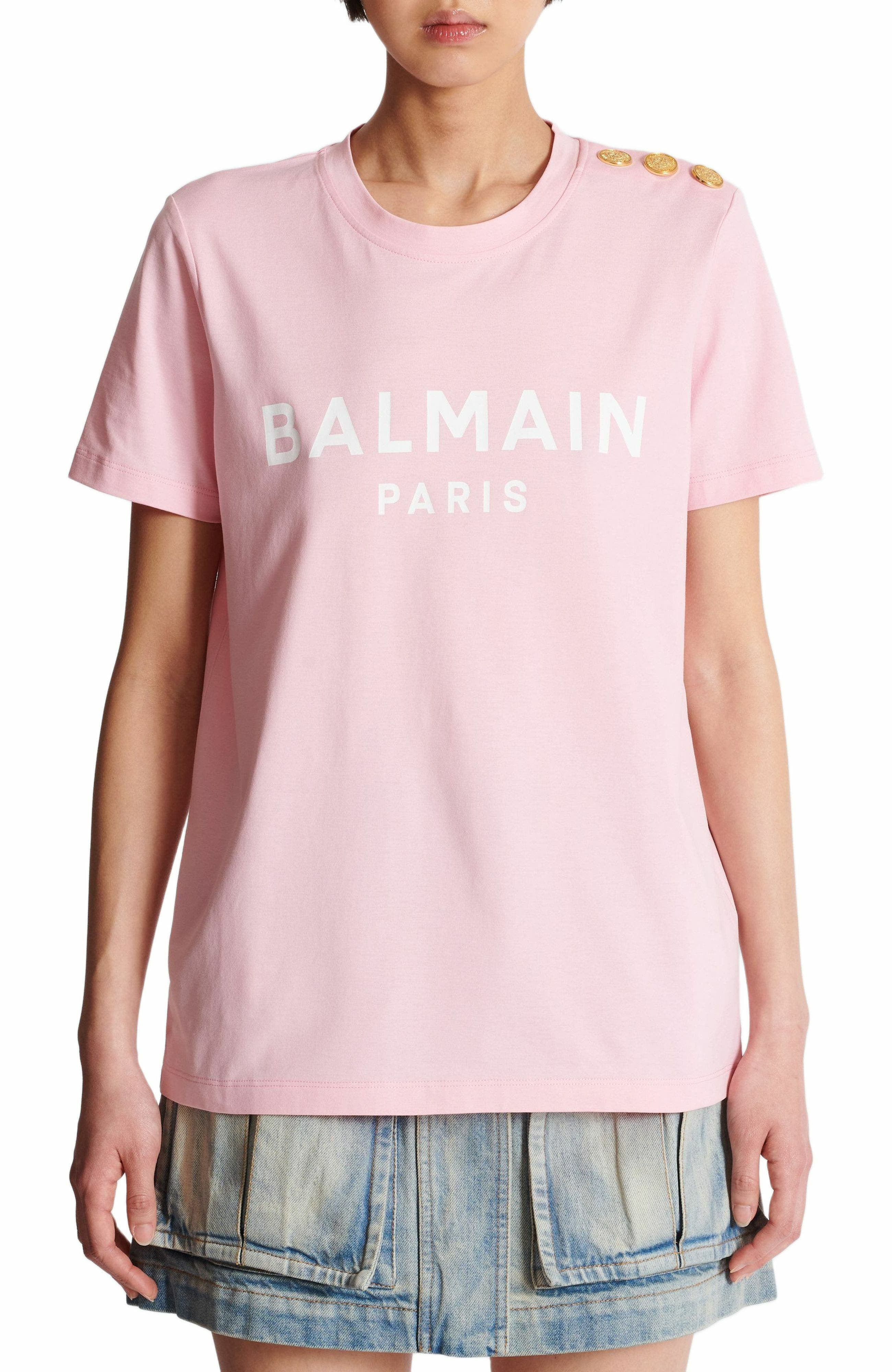 T-shirt with Balmain Paris print with buttons in Pink at Nordstrom - 7