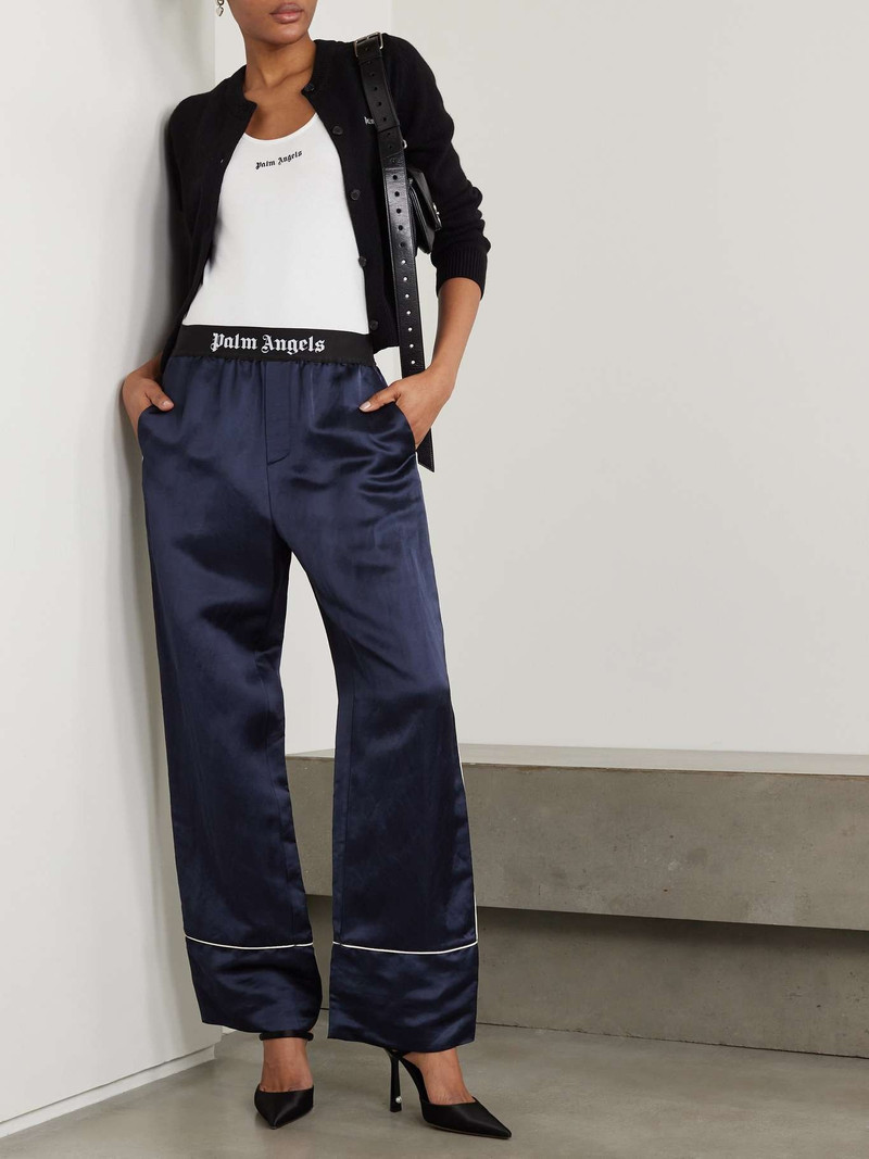 Palm Angels Logo-jacquard piped linen-blend satin pajama pants outlook