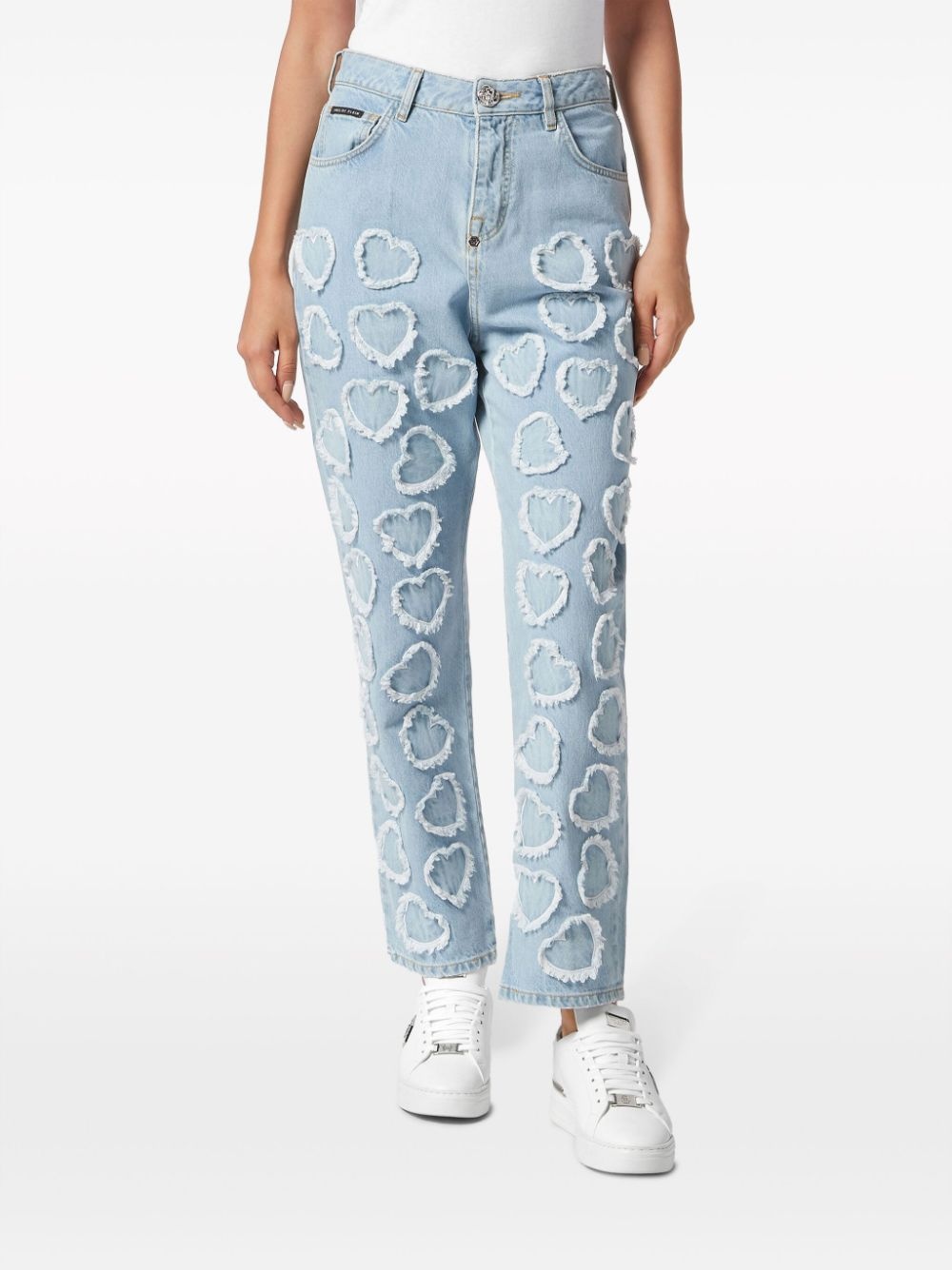 logo-patch cotton tapered jeans - 3