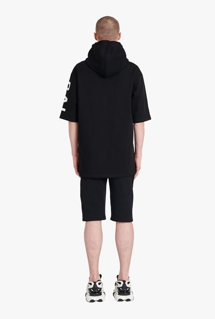 Oversized black eco-designed cotton hooded sweatshirt with white Balmain logo print - 3