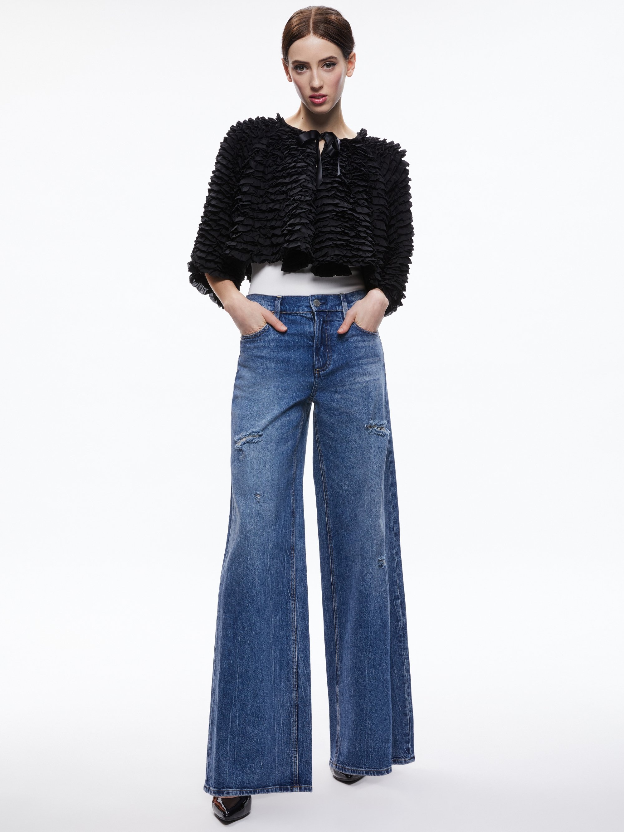 LOREE RUFFLE TIE FRONT CROPPED JACKET - 4