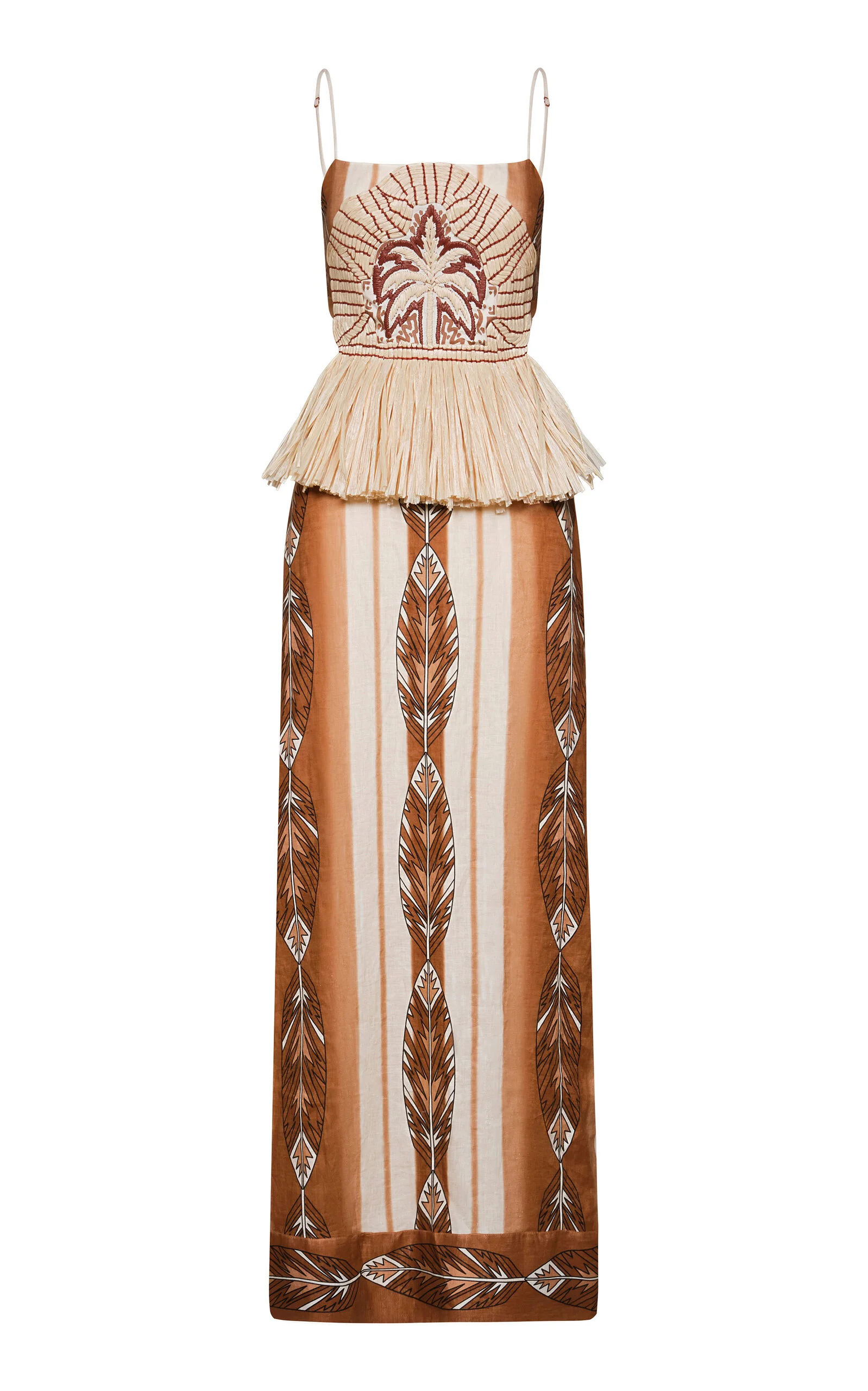 Andean Mythology Rafia-Trimmed Linen Maxi Dress multi - 1