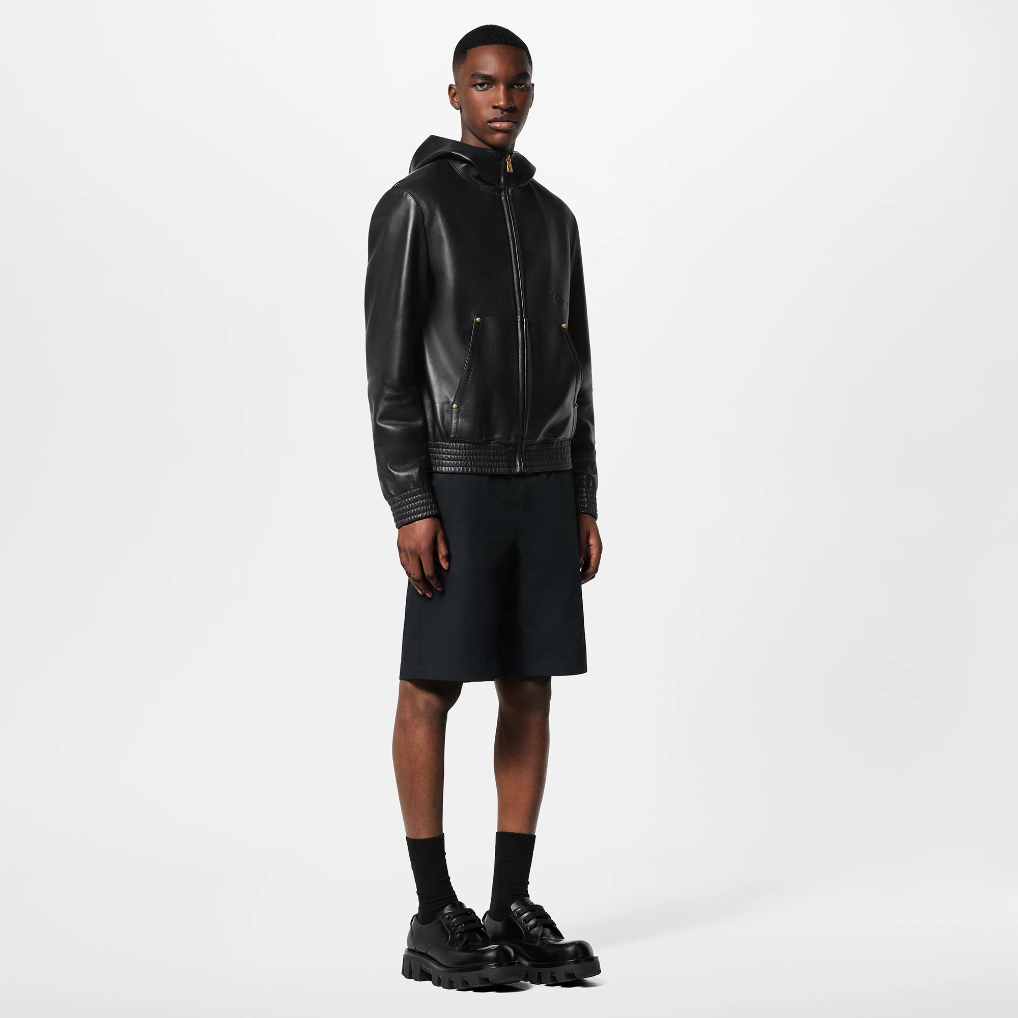 Zipped Leather Hoodie - 4