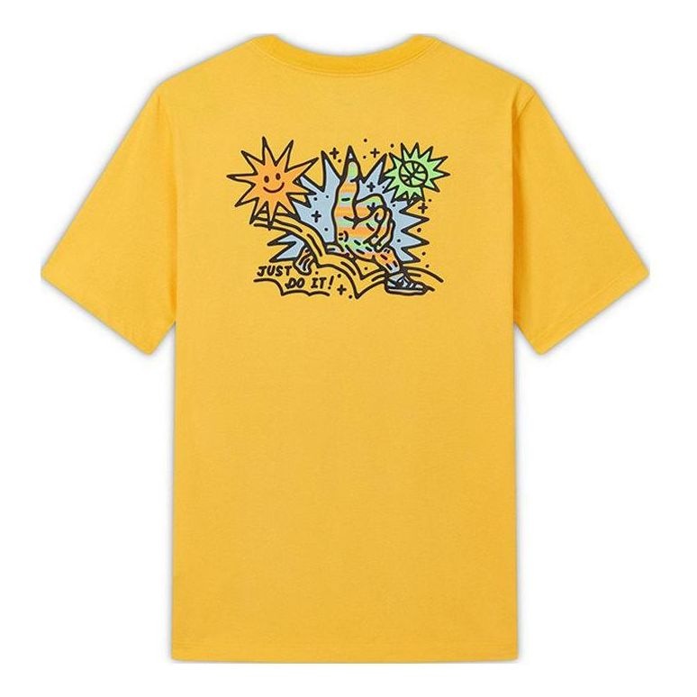 Men's Nike SS22 Cartoon Sun Hand Printing Pattern Alphabet Round Neck Short Sleeve Yellow T-Shirt DV - 2