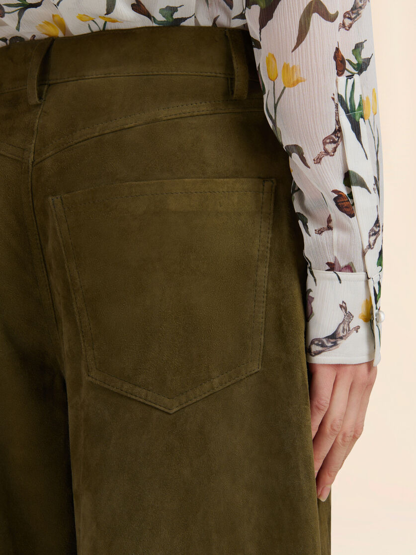DEEP GREEN SUEDE TWISTED TROUSERS - 4