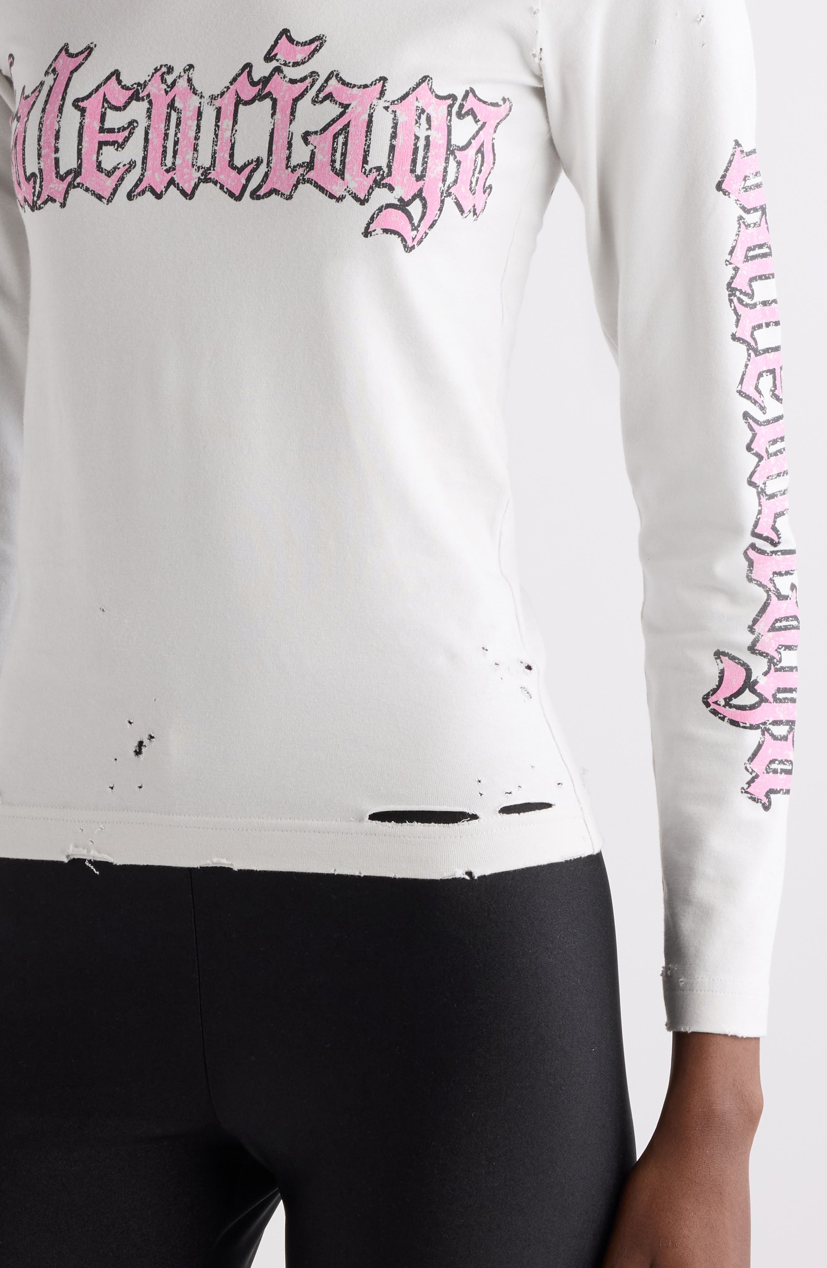 Balenciaga Blackletter Script Distressed Fitted Graphic T-Shirt in 9012 Dirty White at Nordstrom - 5