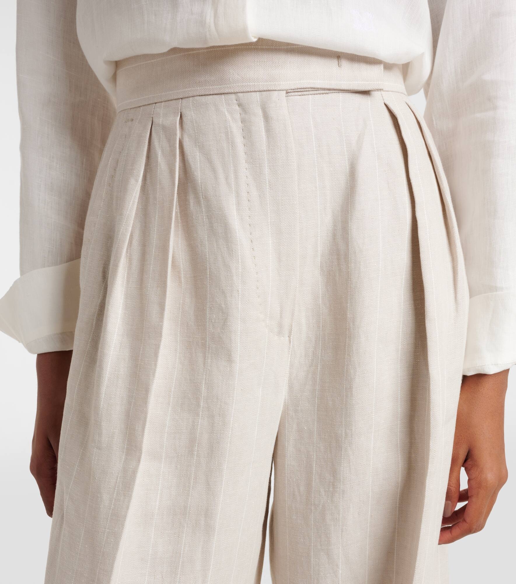 Rauche high-rise linen wide-leg pants - 4