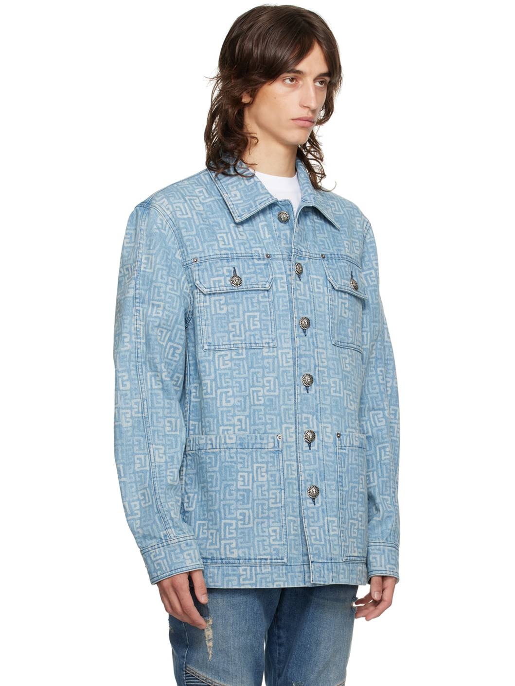 Blue Monogram Buttoned Denim Jacket - 2