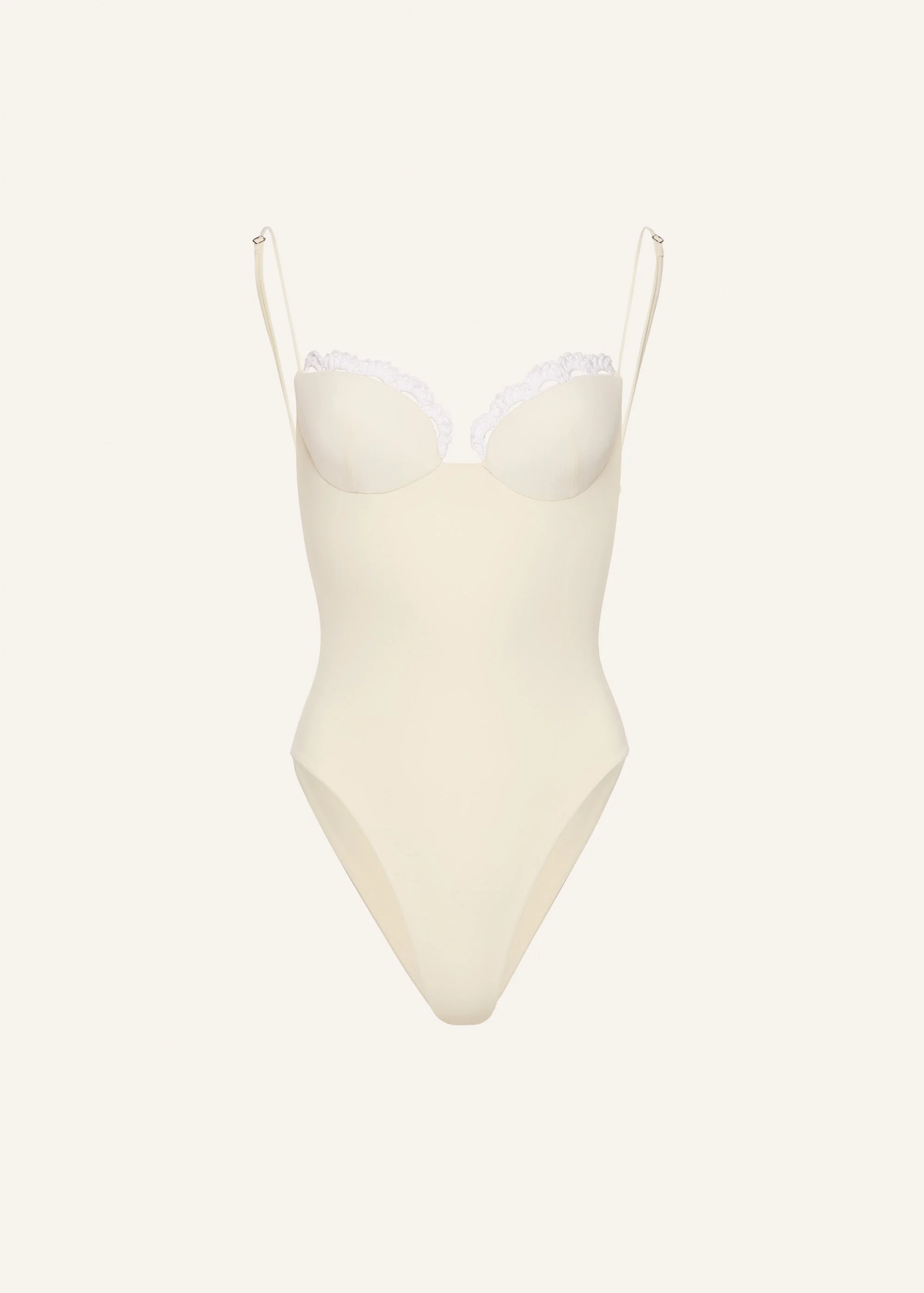 Crochet-trim bustier swimsuit in cream - 1