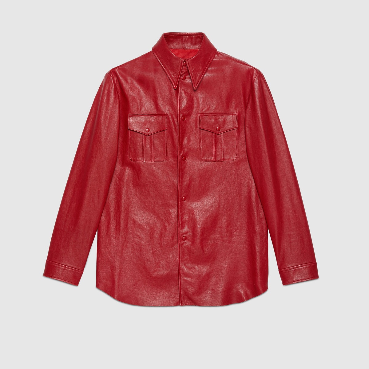 Leather shirt with point collar - 1