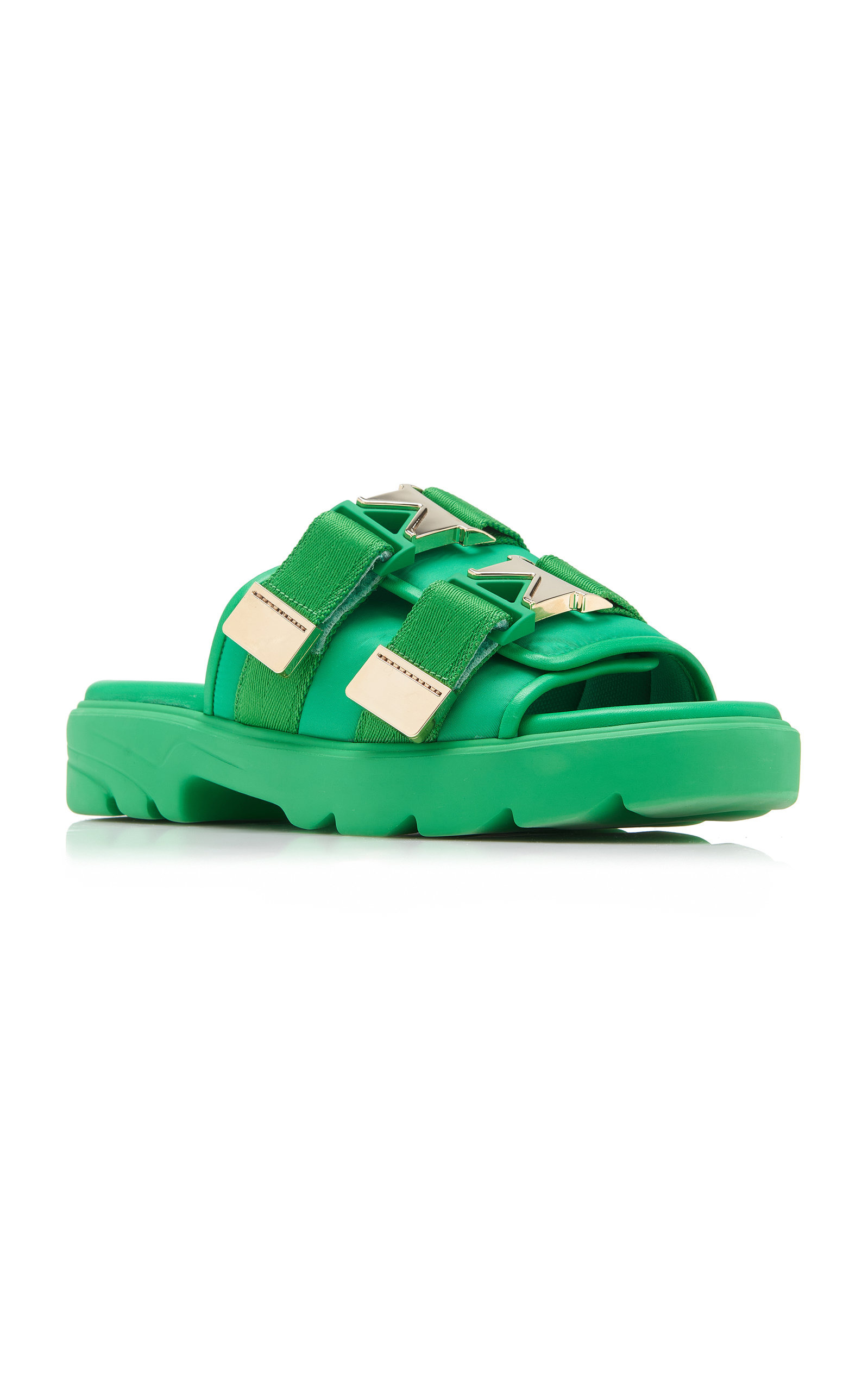 Flash Buckled Leather and Rubber Sandals green - 5