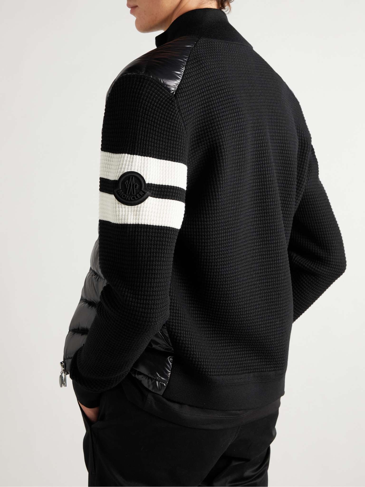 Logo-Appliquéd Striped Wool and Quilted Shell Down Zip-Up Cardigan - 4