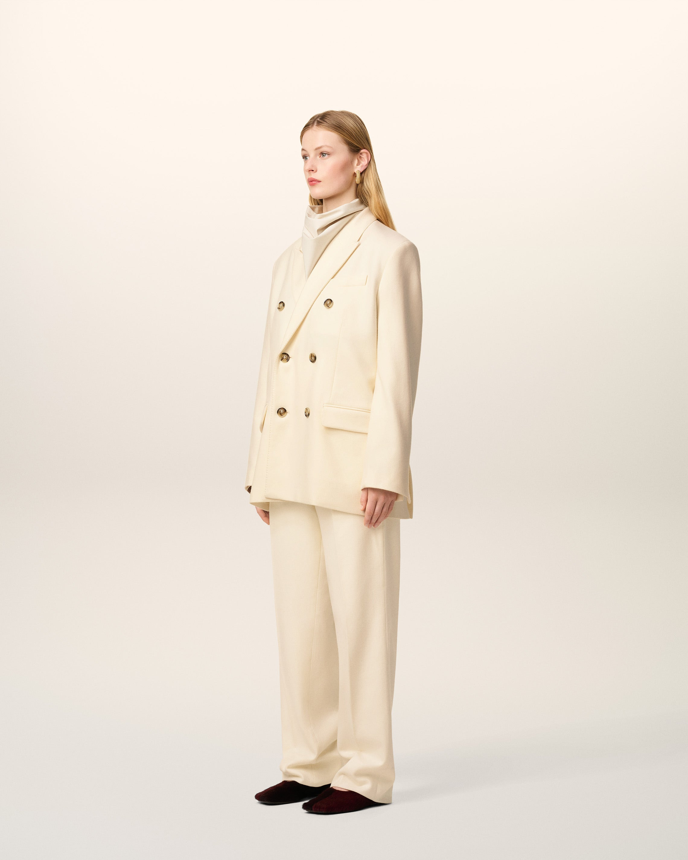 WHITE WOOL LOOSE DOUBLE BREASTED JACKET - 6