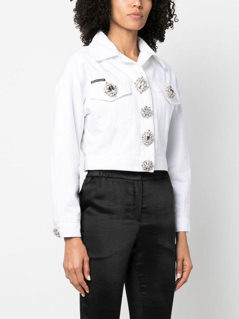 crystal button cropped denim jacket 3