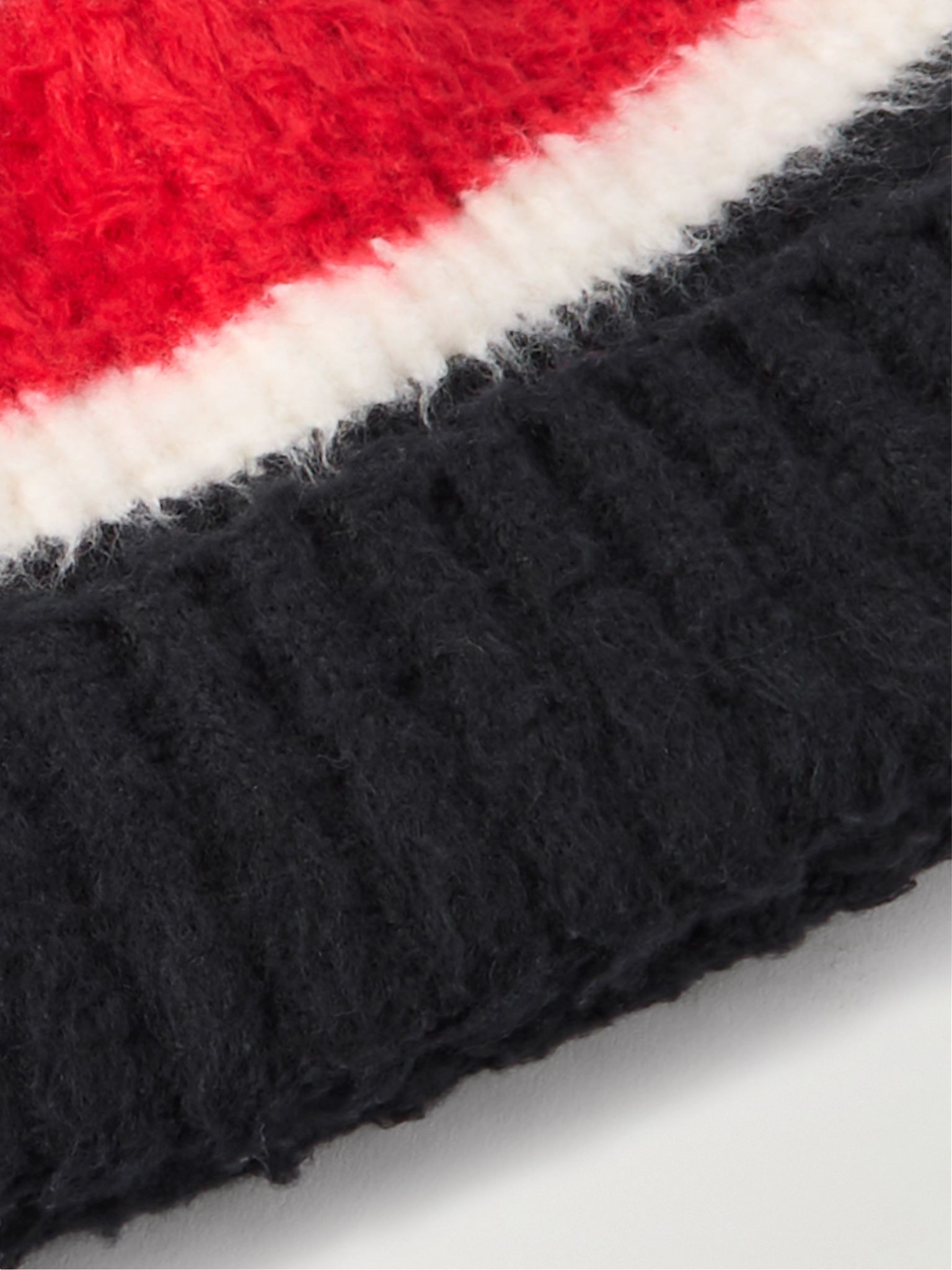 Striped Ribbed Brushed-Cotton Beanie Black - 3