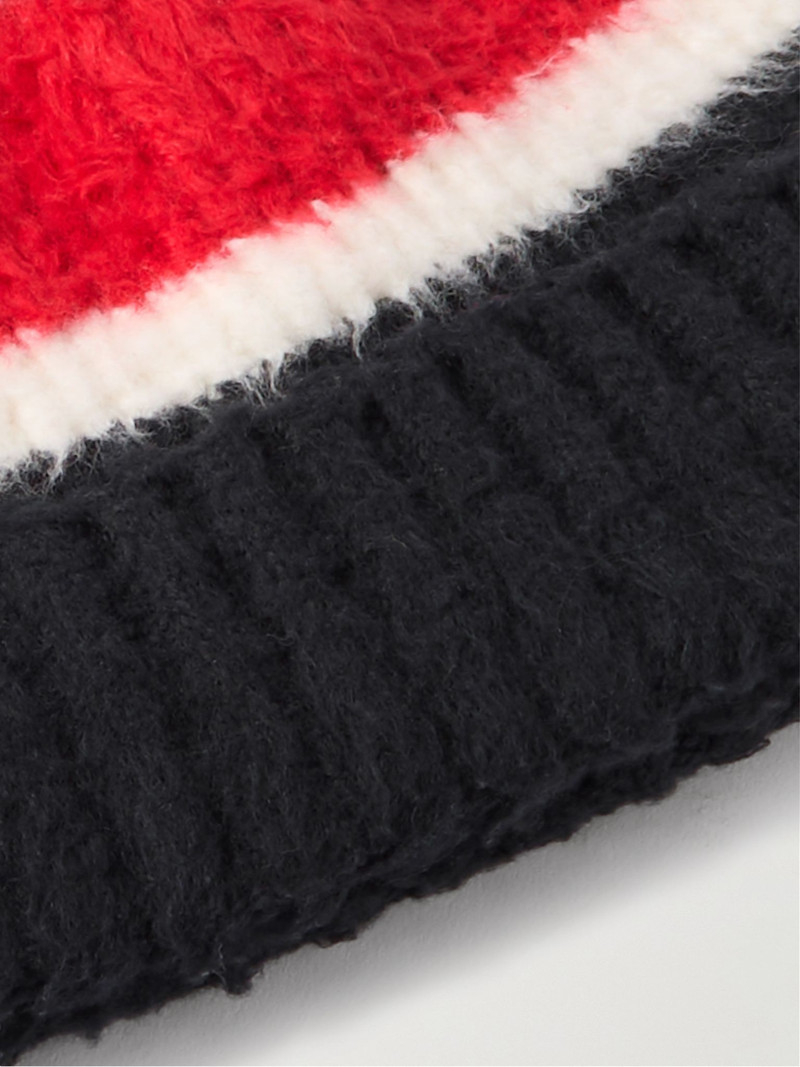 Striped Ribbed Brushed-Cotton Beanie Black 3