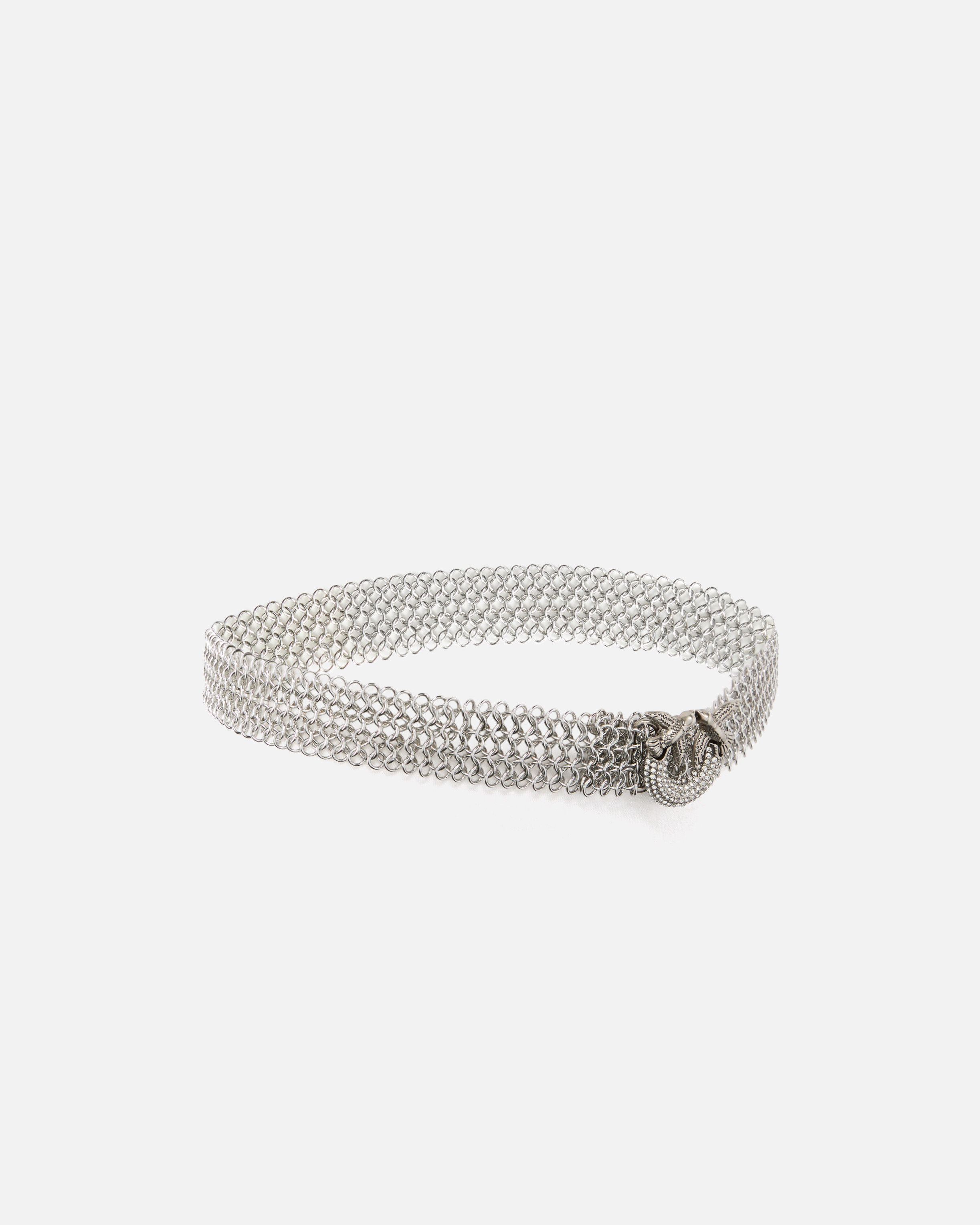 2.5 CM METALLIC MESH BELT WITH RHINESTONE BUCKLE - 2
