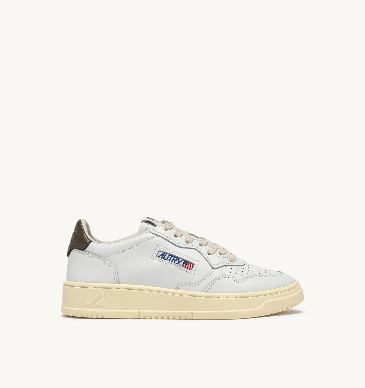 MEDALIST LOW SNEAKERS IN WHITE AND CHOCOLATE LEATHER - 1