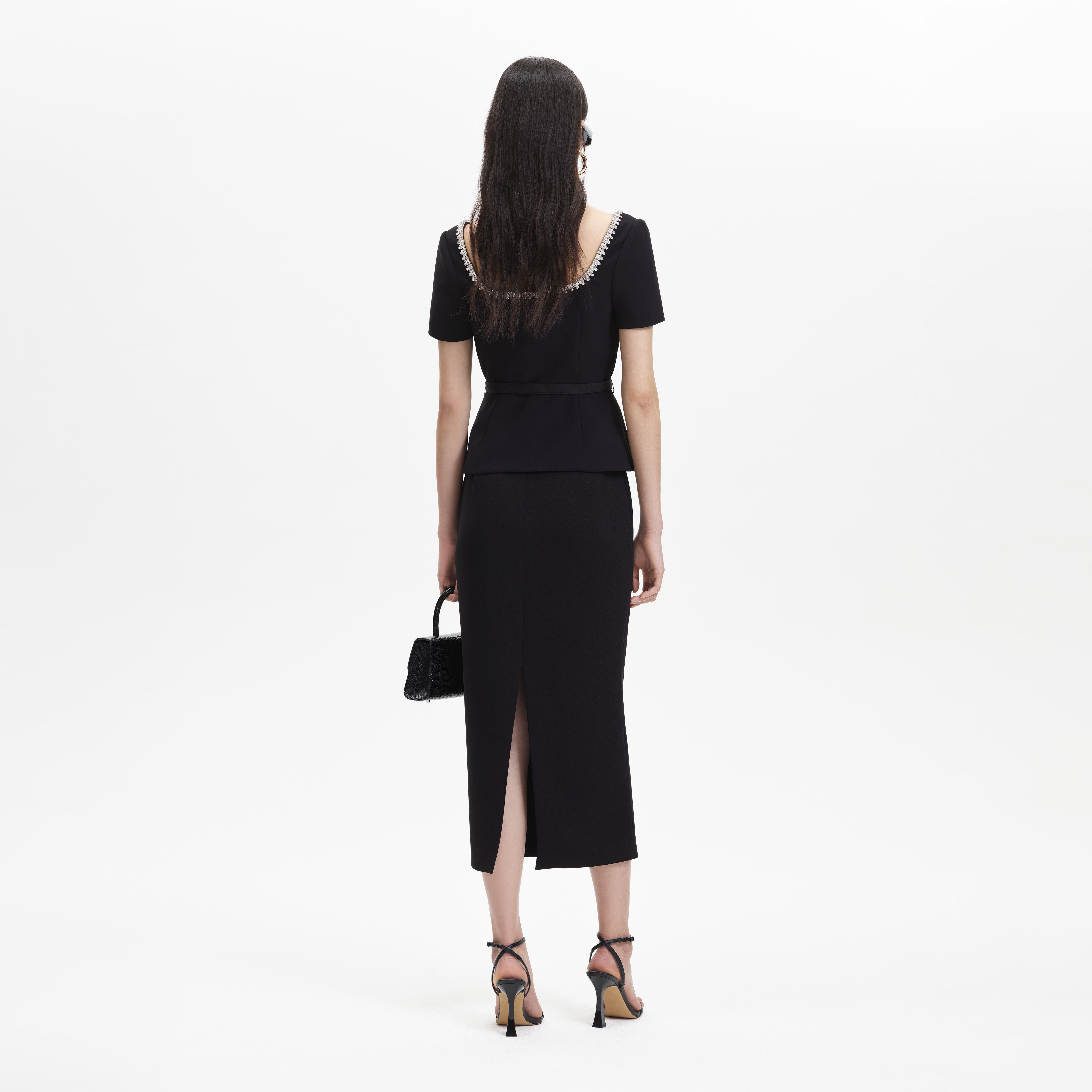 self-portrait Black Bonded Crepe Midi Dress | REVERSIBLE