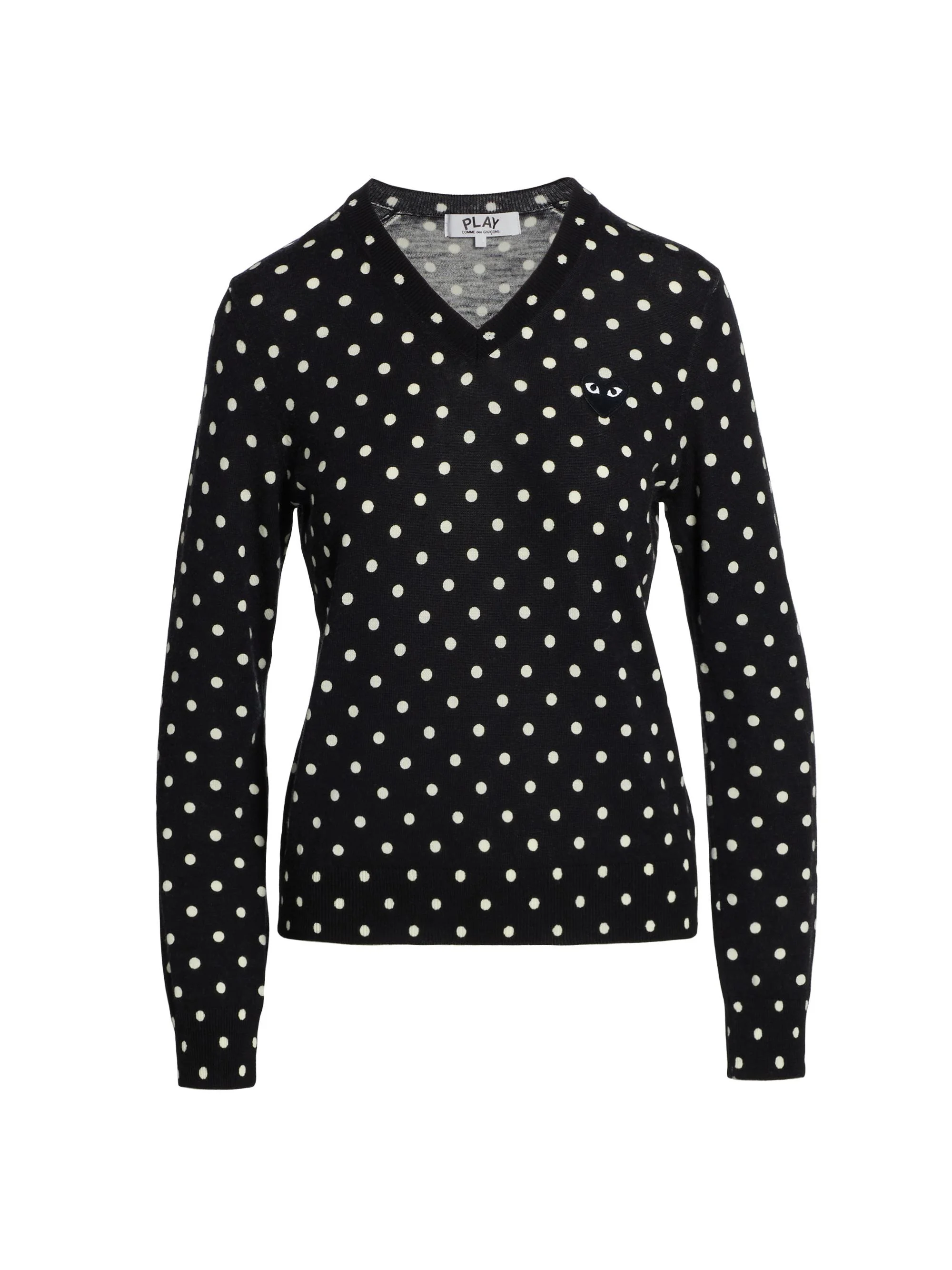 WOMENS V-NECK PULLOVER POLKA DOT BLACK HEART - NAVY - 1