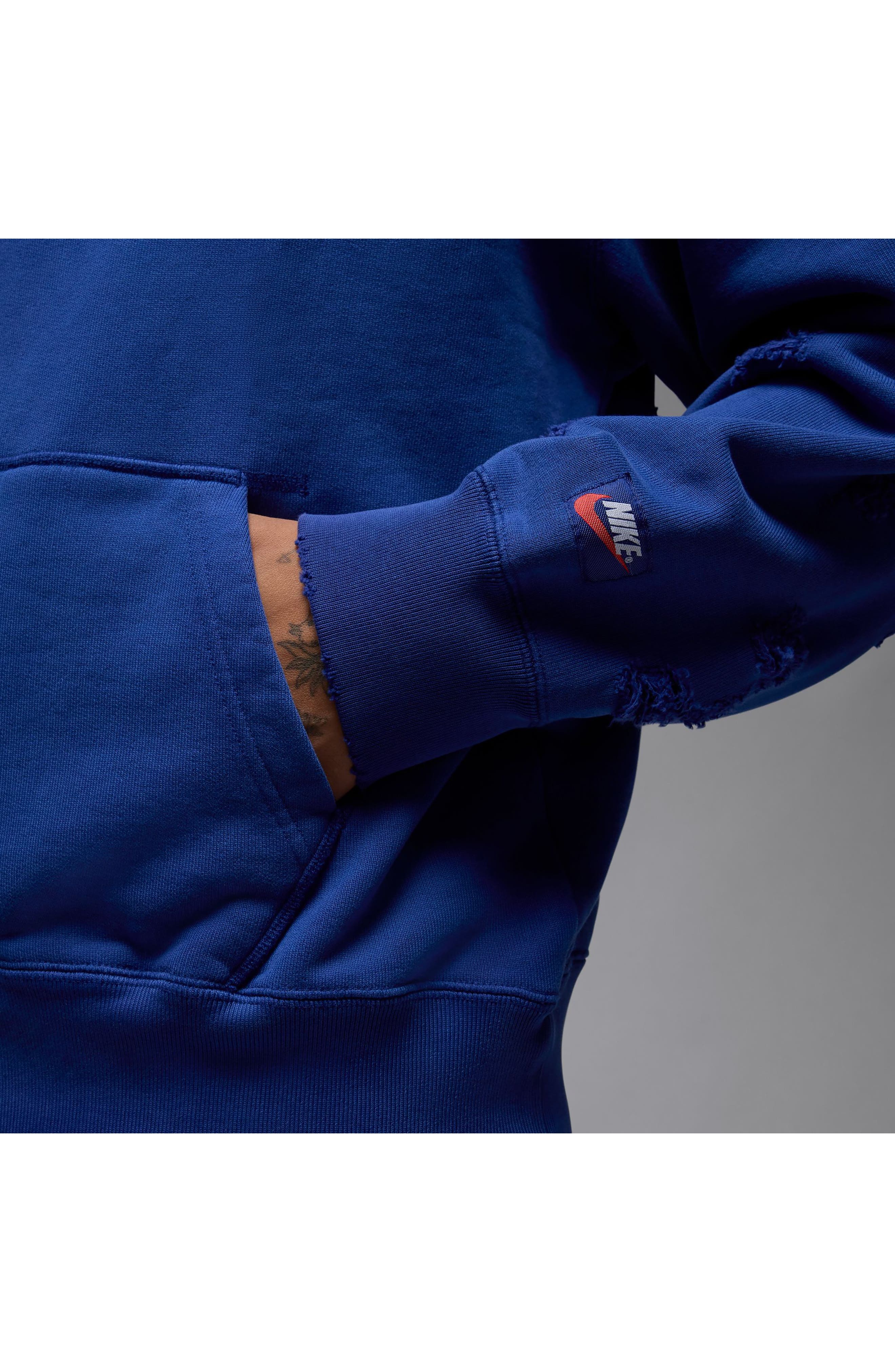 Jordan Rare Air Oversize Distressed Pullover Hoodie in Deep Royal at Nordstrom - 4