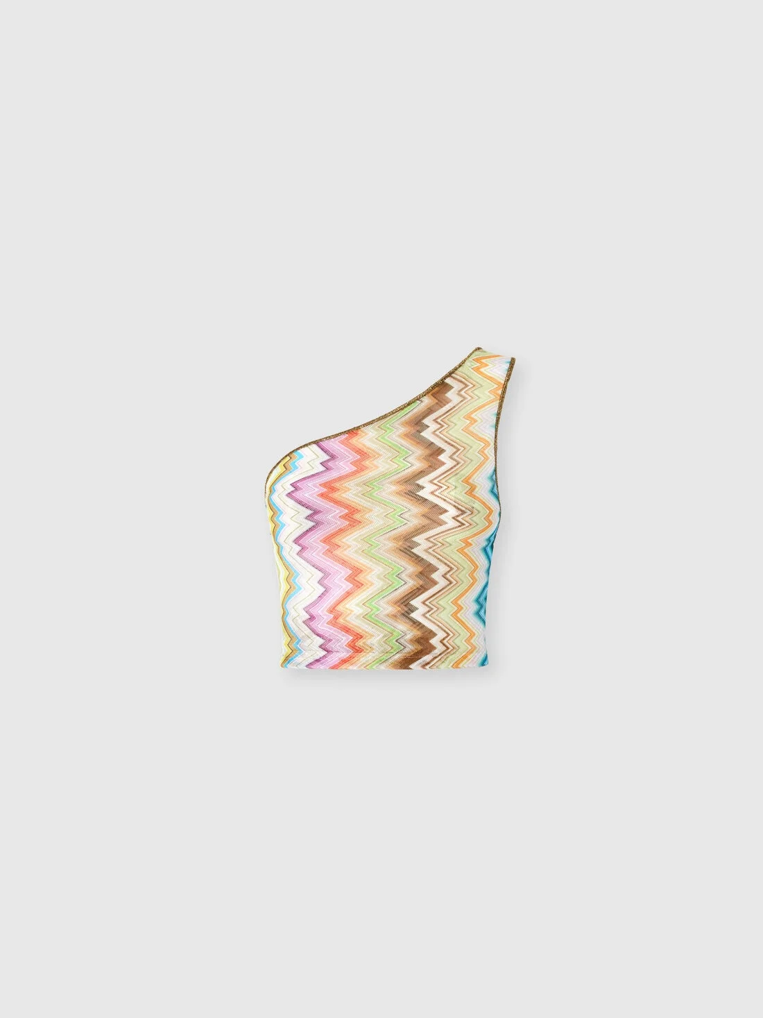 One-shoulder top with asymmetrical printed zig zag motif - 1