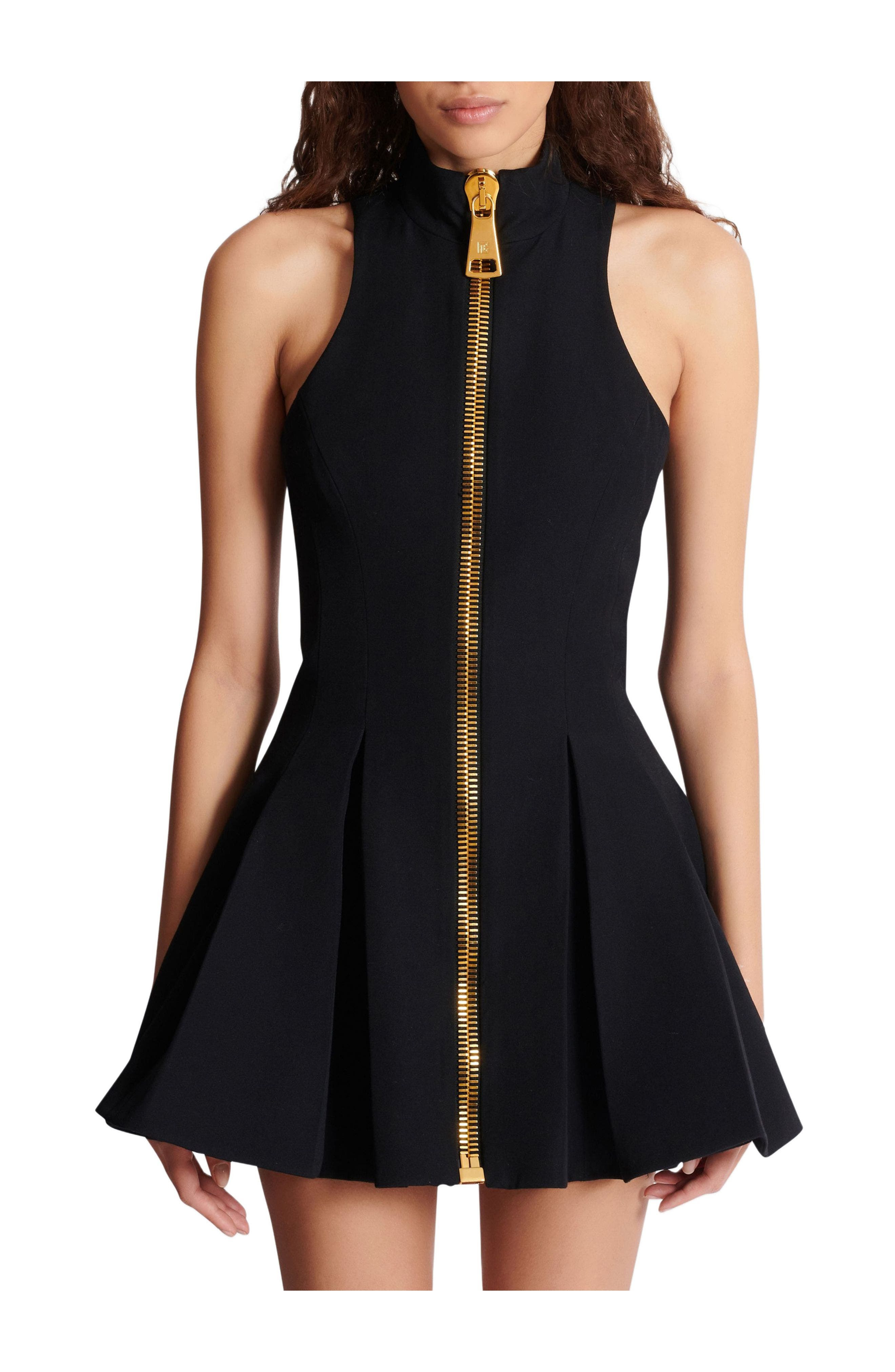 Balmain Short halterneck dress in grain de poudre wool in Black at Nordstrom - 5
