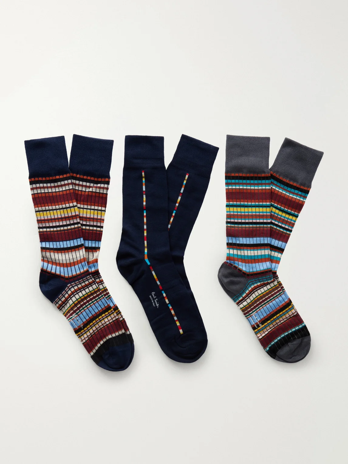 Pack of Three Striped Cotton-Blend Socks - 1
