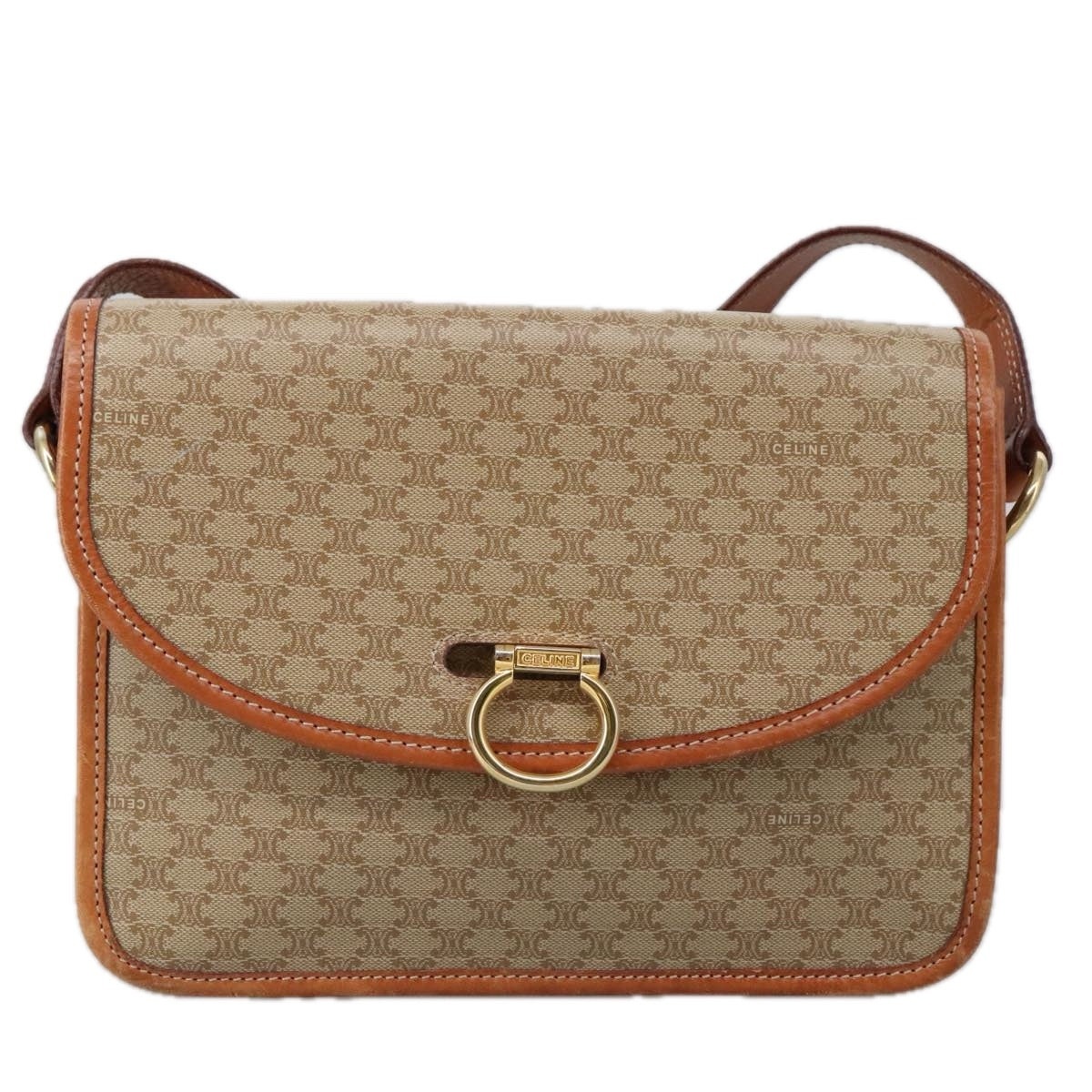 CELINE Macadam Canvas Shoulder Bag Beige Gold - 13