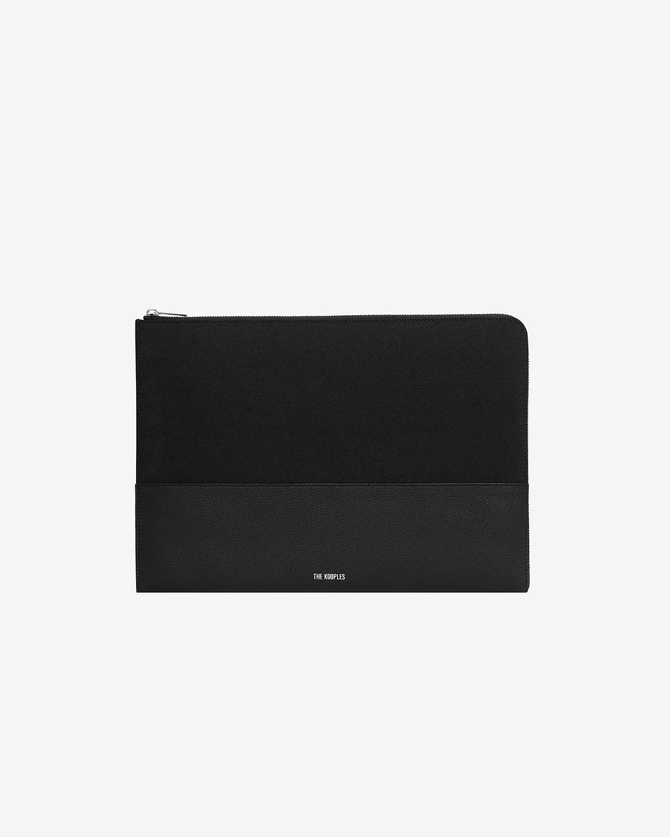 BLACK CANVAS AND GRAINED LEATHER COMPUTER CASE - 1